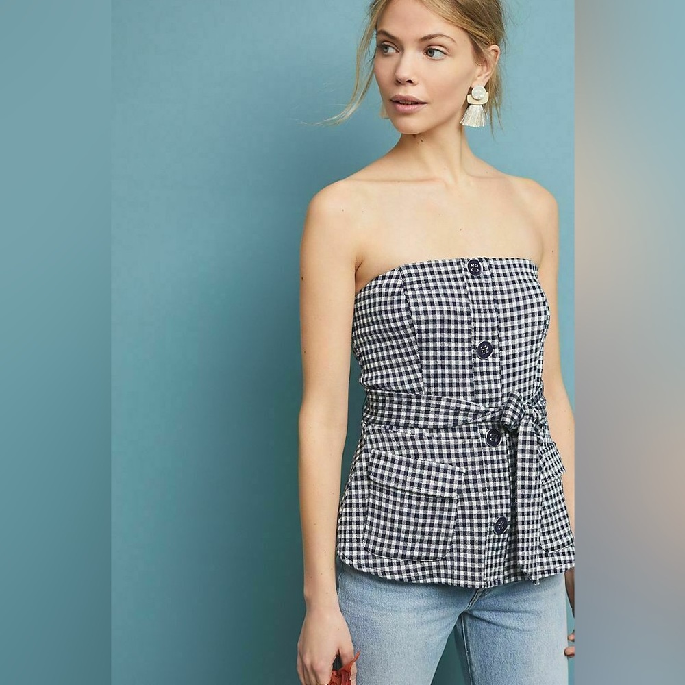 NWT Eva Franco Anthropologie Strapless Gingham Top - sz M